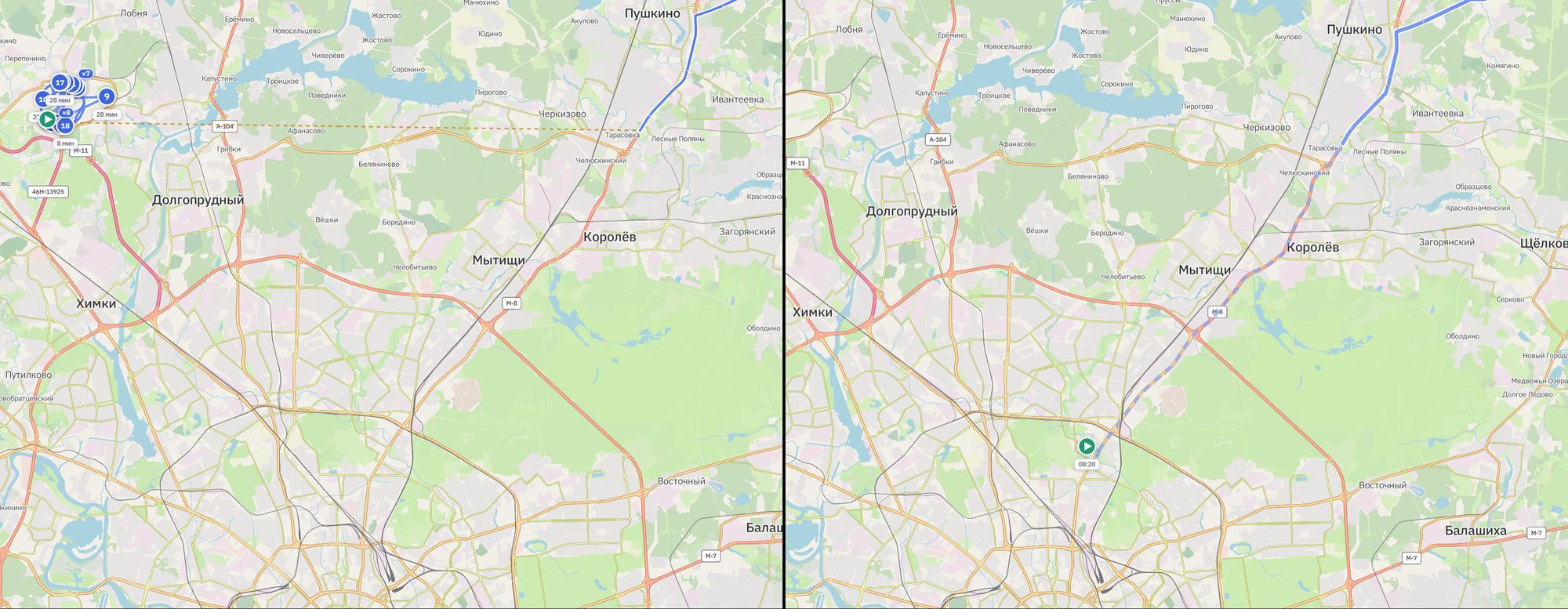 Восстановленное начало маршрута после глушения GPS